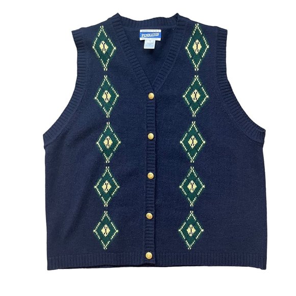 Pendleton Sweaters - Vintage Pendleton Women's 90s Button Down 100% Lambswool Sweater Vest Size Large